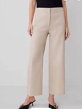 Ann Taylor Wide-Leg Wool Trousers in Light Beige